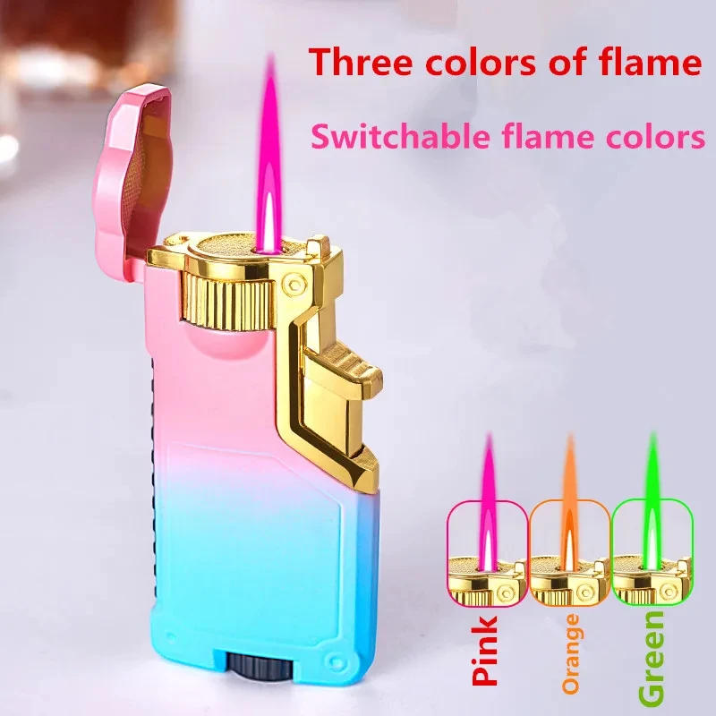 Description Picture 6 of item3-color Flame Color Torch Butane Gas Lighter Outdoor Windproof Direct Flush Turbo Jet Recycling Lighter Men's Gift