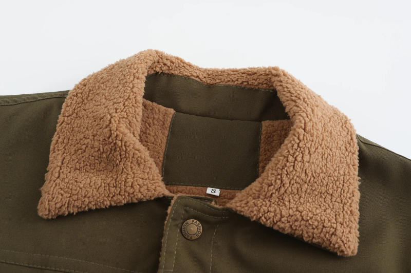 Description Picture 6 of itemMen fashion Thick Warm Parka Winter Jacket Wind-Resistant Casual Outwear Coat Solid Male Fleece 4 Pockets Lapel Collar Trucker