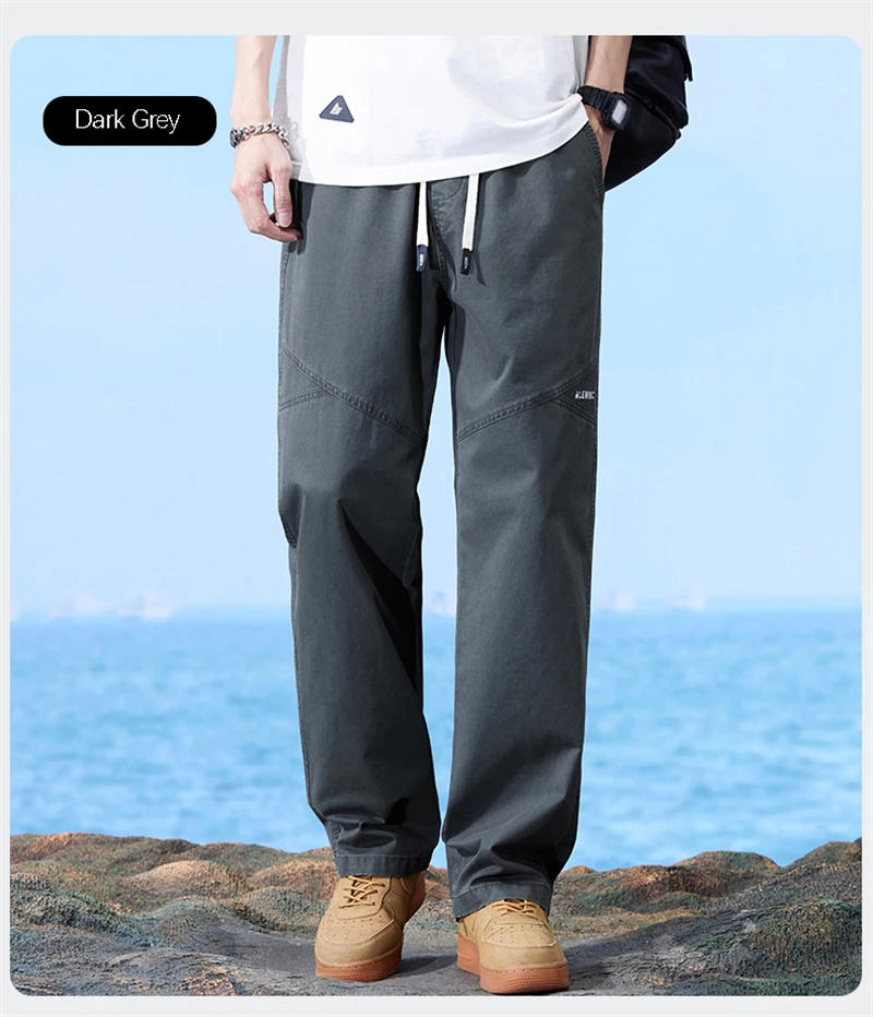 Description Picture 6 of itemSummer Autumn Cotton Casual Cargo Pants Thin Straight Tube Loose Wide-leg Leisure Trousers Men