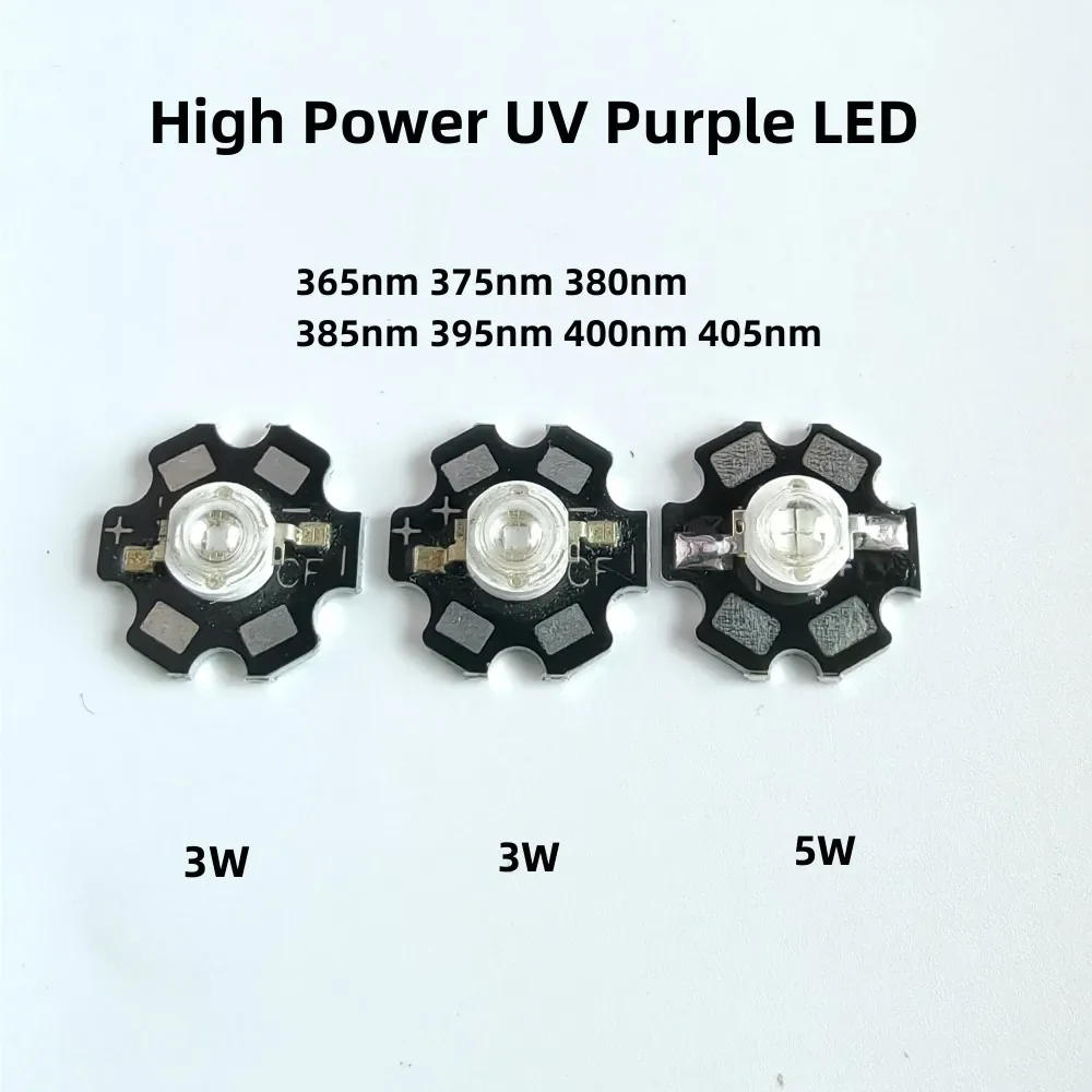 Description Picture 2 of item3W 5W High Power Light UV Purple LED 365nm 375nm 380nm 385nm 395nm 400nm 405nm Ultraviolet Bulbs Lamp Chips With 20mm pcb