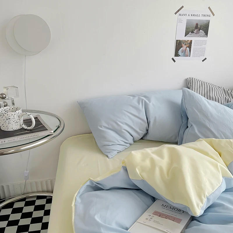 Description Picture 2 of itemLight Blue Duvet Cover Set with 2pcs Pillowcase INS Style Soft Comforter Covers for Queen King Reversible Fashion Solid Bedding