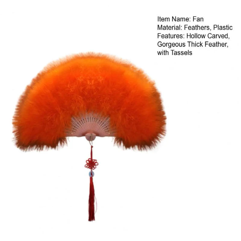 Description Picture 4 of itemHandheld Feather Fan Elegant Cheongsam Feather Fan with Tassels Handheld Fan Feather Folding Fans Home Decorations