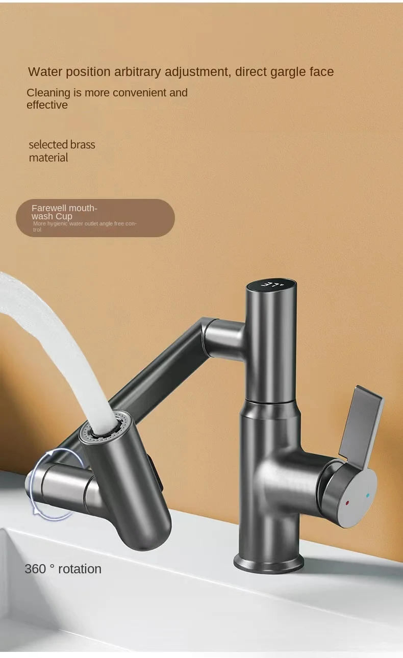Description Picture 5 of itemCopper universal swivel faucet wash basin kitchen bathroom hot and cold household basin wash basin washing faucet