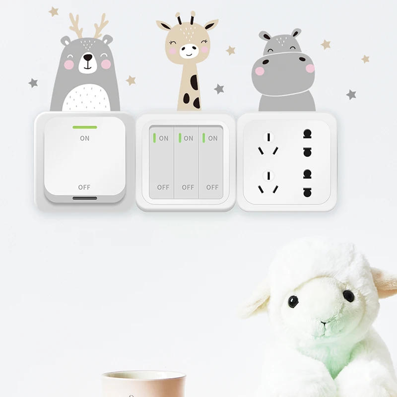 Description Picture 4 of item6pcs/set Boho Color Cute Smile Cartoon Animals Switch Stickers for Wall Kids Room Baby Nursery Room Wall Decals Stars Home Decor