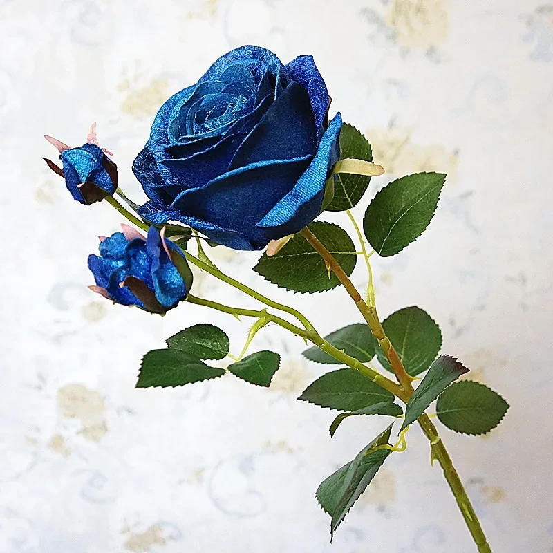 Description Picture 5 of itemArtificial Palace Roses 3 Heads Diamond Velvet Fake Flowers Hotel Garden Decorated with Black Rose Branches Simulation Flower