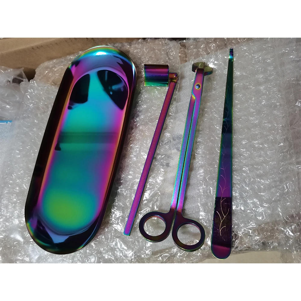 Description Picture 2 of item4PCS Candle Wick Trimmer Scissors Extinguisher Hooks Candle Accessories Set Home Care Candle Tool Stainless Steel Rainbow Colors