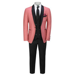 Pink Men Suits Tailored Shawl Lapel Blazer Trousers Wedding Clothing Party Wear Costume Homme 3Pcs Jacket Black Pant Vest Outfit