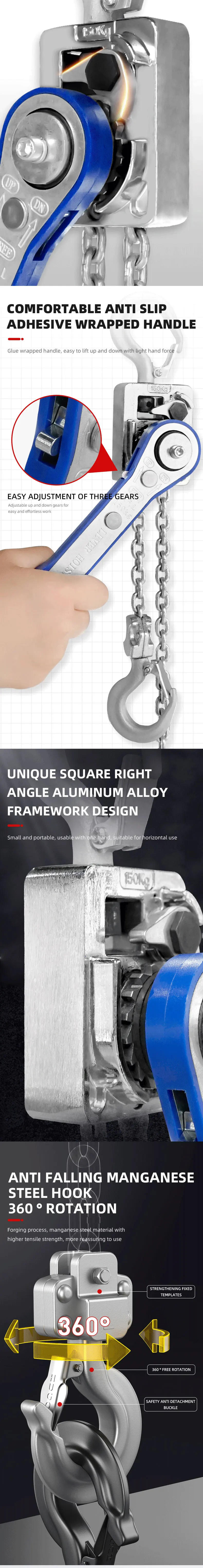Description Picture 2 of item0.75t  Lever Block Mini Aluminum Alloy Wrench Portable Manual Operated Chain Hoist