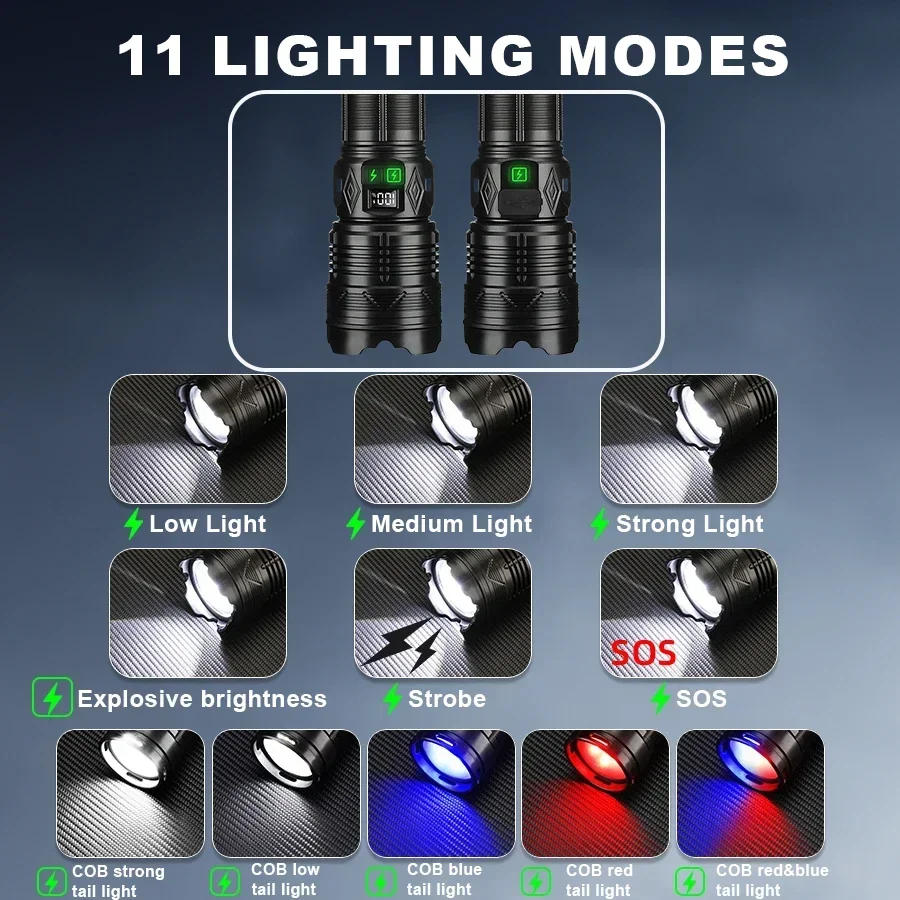 Description Picture 4 of itemHigh Power White Laser Flashlight Super Bright LED Spotlight Long Range Torch Zoom Emergency Outdoor With Battery Indicator