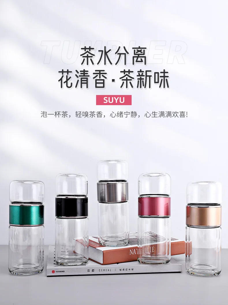 Description Picture 2 of itemInsulated Tea Tumbler Removable Infuser Portable Travel Double Wall Glass Water Bottle Lid Loose Leaf Separation Canister 360ml