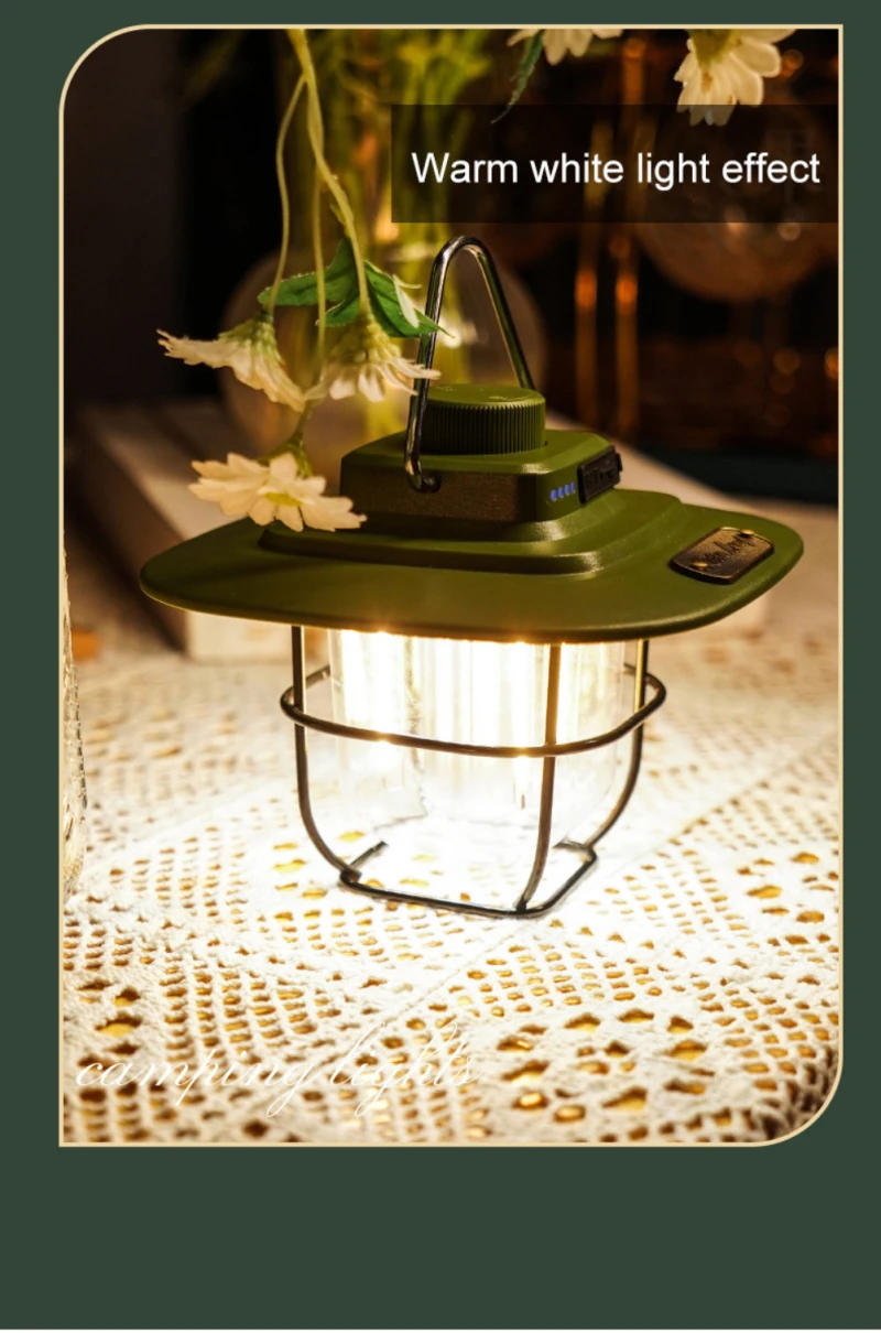 Description Picture 2 of itemLED Camping Lamp Retro Hanging Tent Lamp Waterproof Dimmable Camping Lights Outdoor 1800mAh Battery Emergency Light Lantern