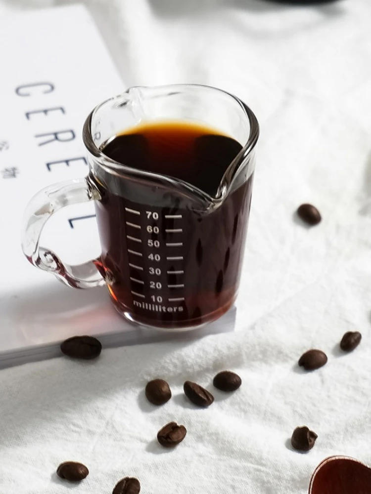 Description Picture 6 of item70/150ML Espresso Glass Cup Wooden Handle Measuring Cup Milk Latte Jug Coffee Supplies Kitchen Mug Drinkware Double Bottom