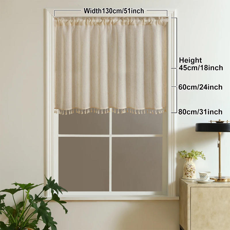 Description Picture 4 of item1pc White Line Fabric Curtain Valance for Living Room,Rod Pocket,Classic Stripe Short Curtain for Window,Door and Cabinet Decor