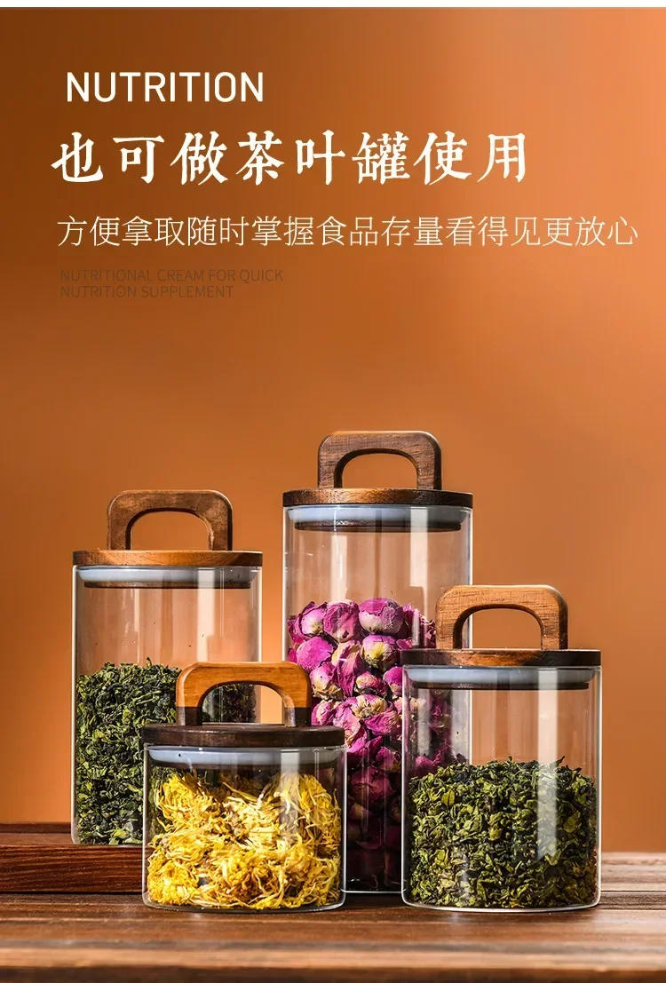 Description Picture 6 of item800-2100ml Wood Lid Glass Jar 1pc Airtight Canister Food Container Coffee Beans Kitchen Storage Bottles Sealed Grounds Large Set