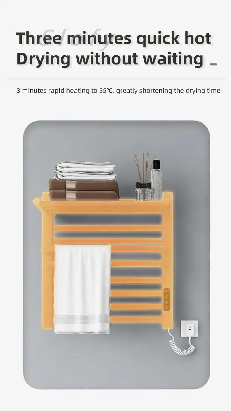 Description Picture 6 of itemElectric Heated Towel Rack Wall Mounted Drying Rack Towel Warmer with Top Shelf for Bathroom Heated Towel Warmer Heater Plug-in