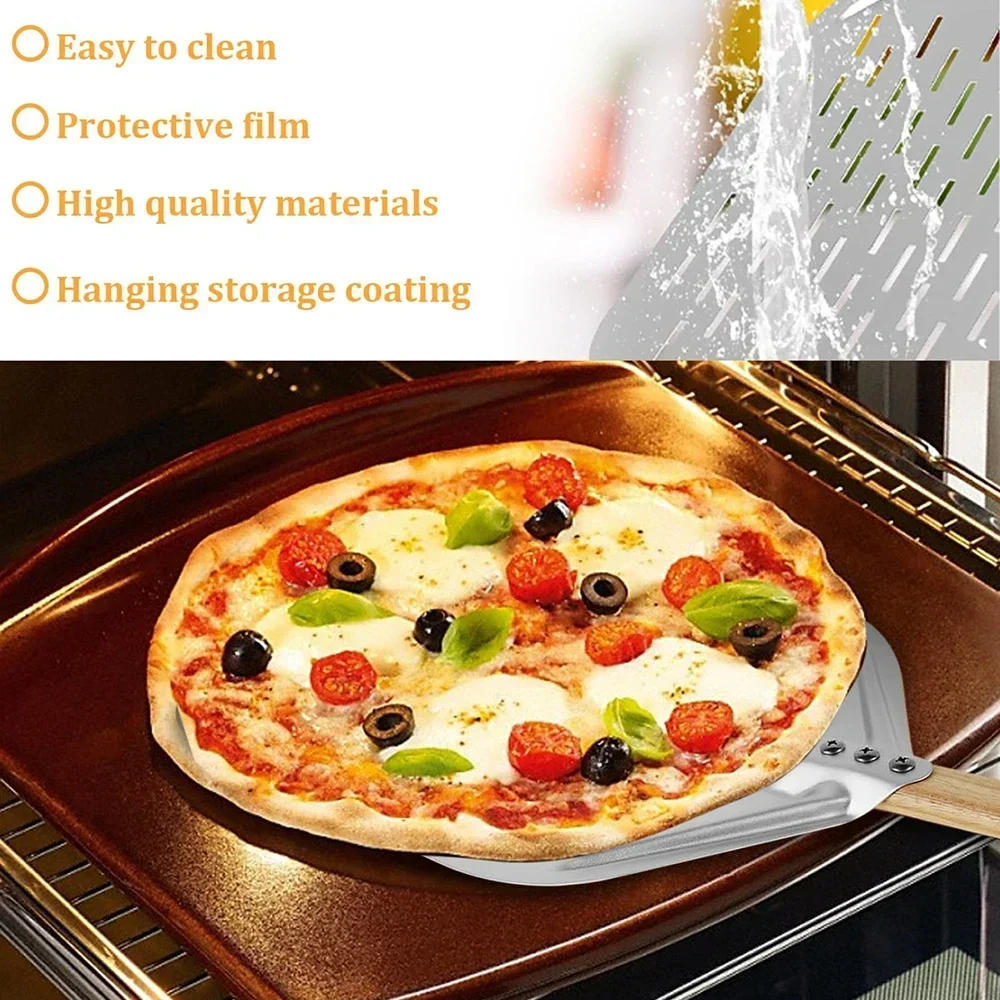 Description Picture 4 of item12 Inch Pizza Shovel Metal Non-Stick Pizza Peel with Wood Handle Transfer Tray for Homemade Baking Pizza Cake Bread Pizzas Tools