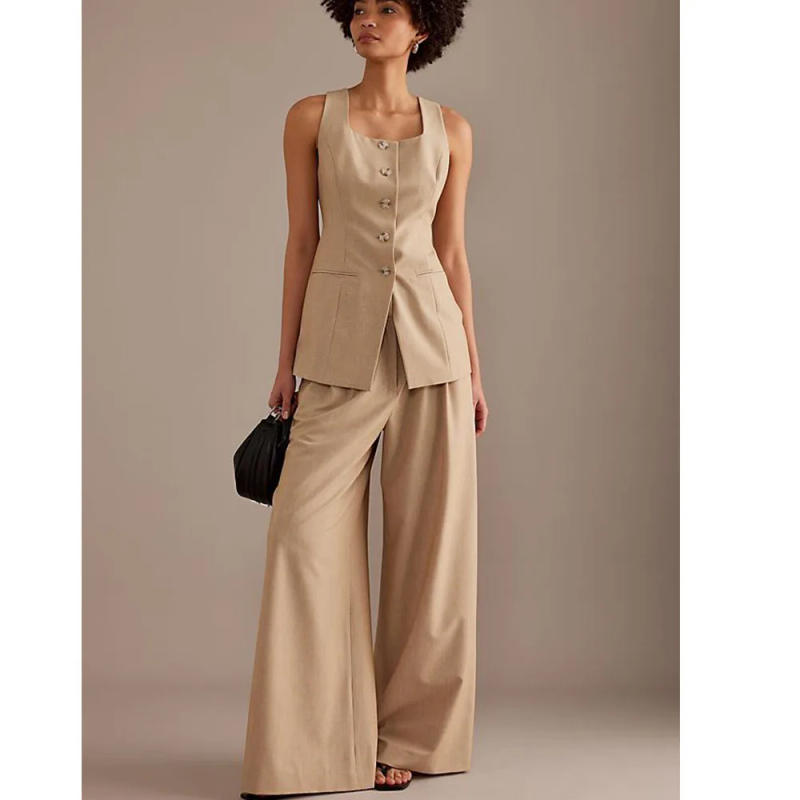 Description Picture 4 of itemYouthful Woman Clothes Women's 2024 New Solid Color Vest and Pants Two-piece Set Simple Casual Vest Two-piece Set Vests Tailored