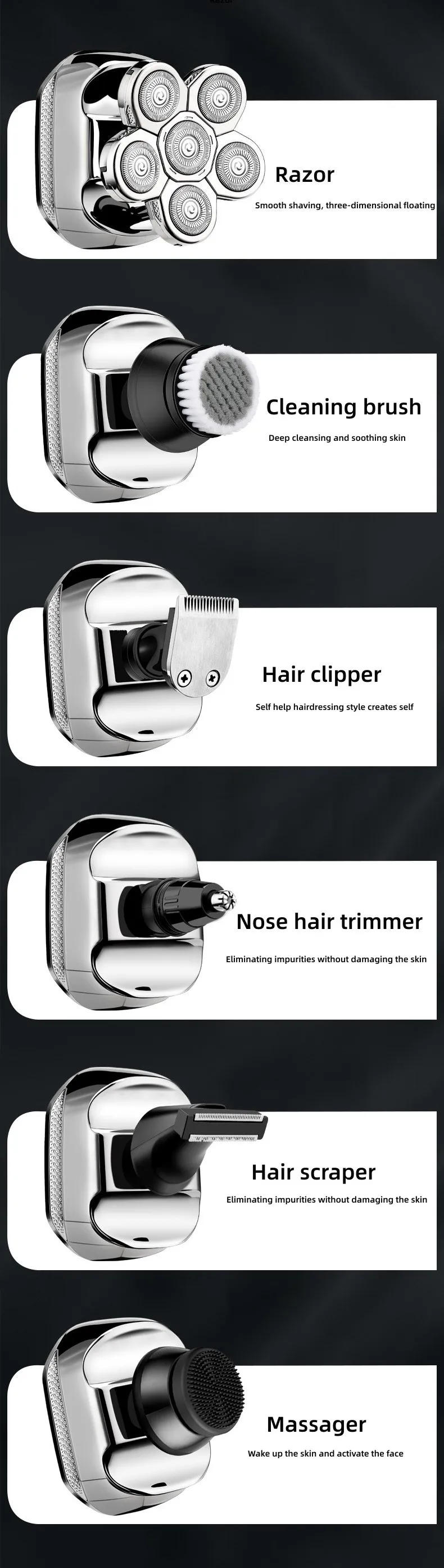 Description Picture 6 of itemRESUXI8520/6520 Floating Rotary Electric 8Head Shaver for Bald Men Wet and Dry Grooming Kit Pro Electric Shaver with LED Display