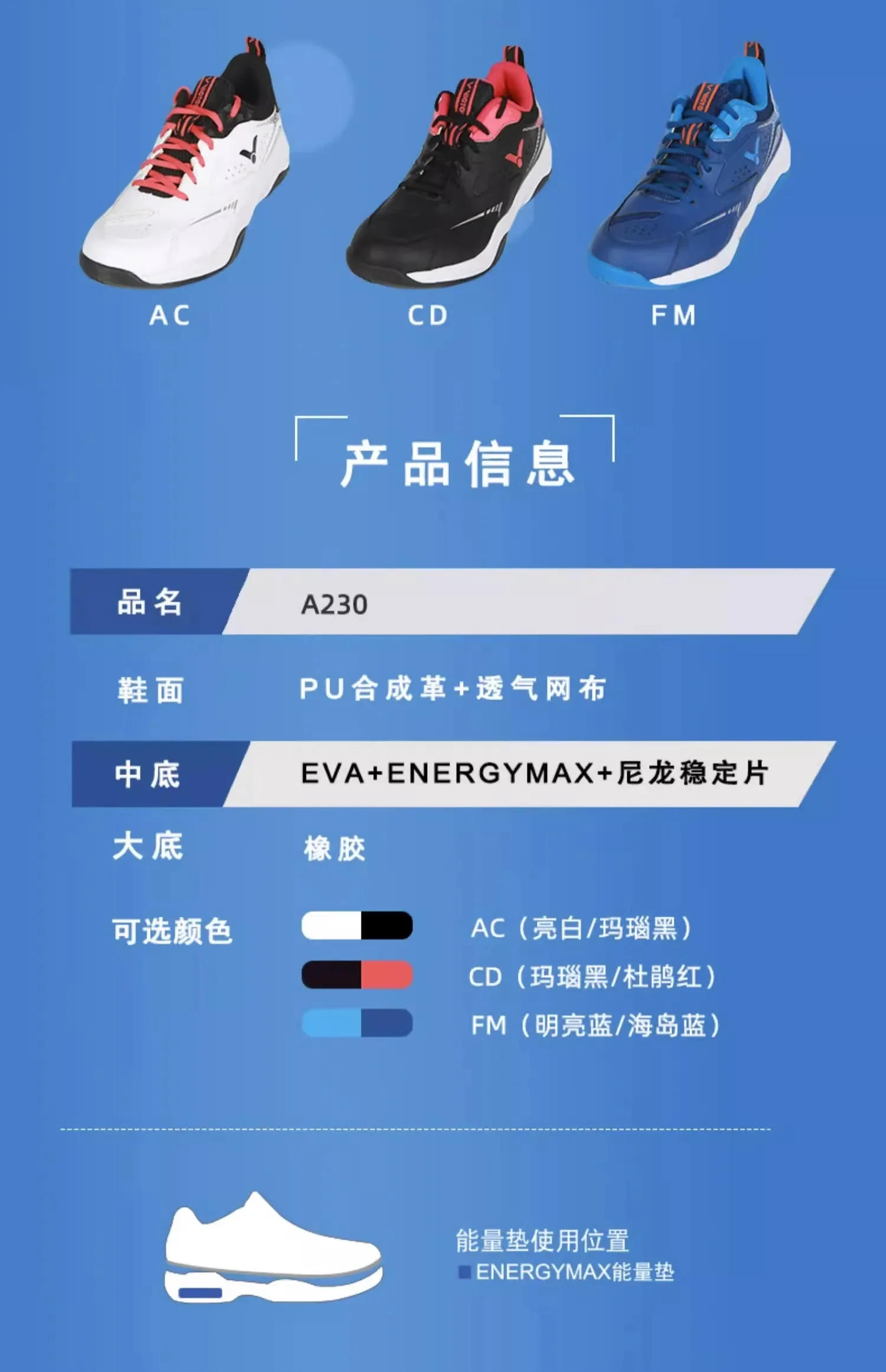 Description Picture 4 of itemNew Victor A230 Badminton Shoes U3.0 Wide Last A171 Men's and Women's  sneaker Lightweight Anti-skid