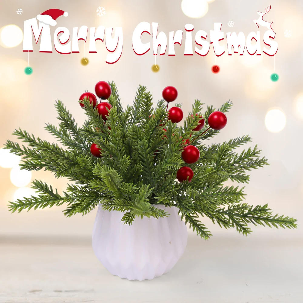 Description Picture 3 of item100/1pcs Christmas Artificial Pine Needles Fake Pine Branches DIY Garland Green Leaves Flower Home Xmas Party Decoration Plants
