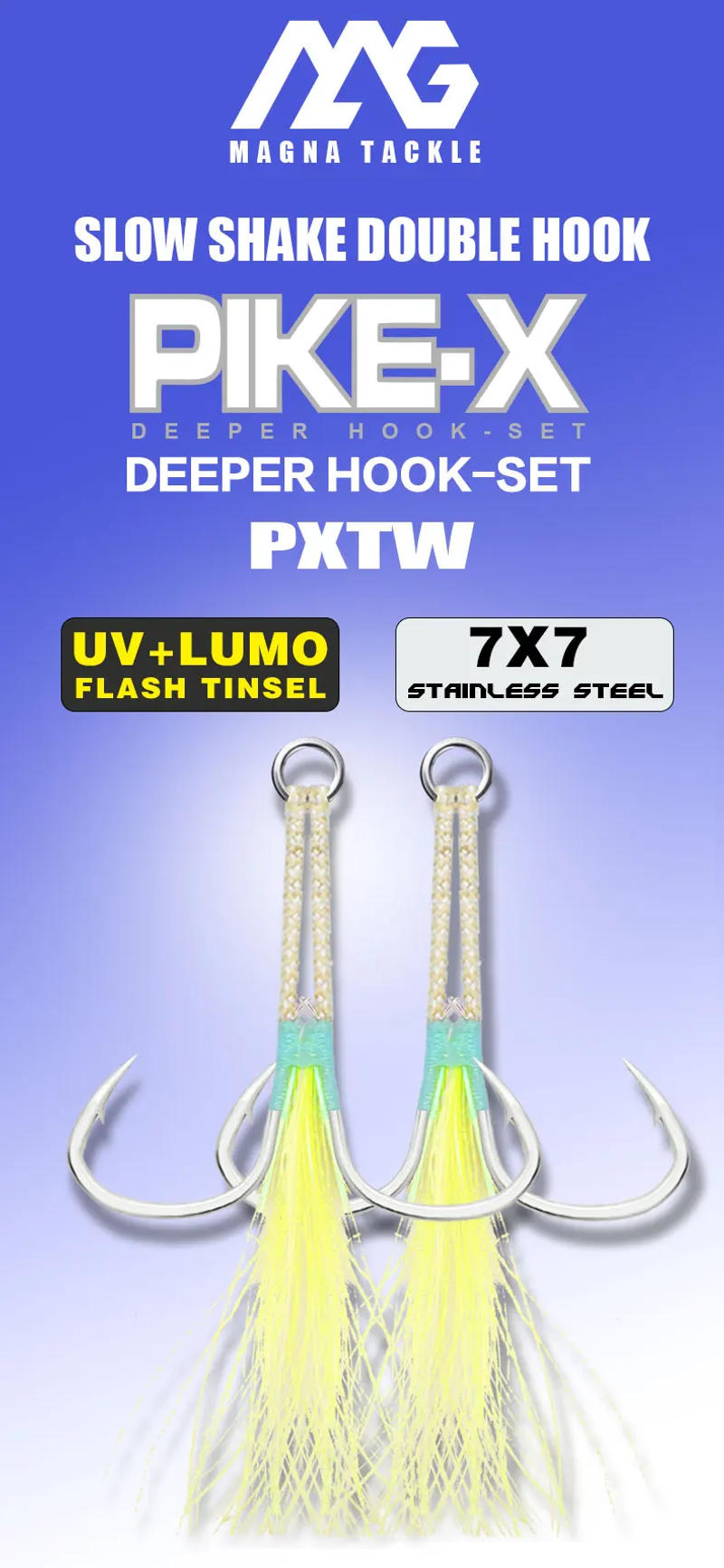 Description Picture 2 of itemMAG PXTW-GT Fishing Hooks Sea Glow 1/0 2/0 3/0 4/0 5/0 6/0 Wire Assist Hook Double Fishhooks Jig Slow Feather Twin Fishing hooks