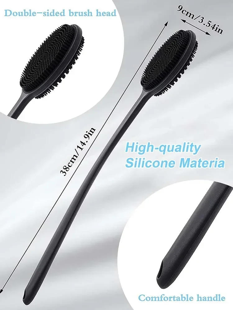 Description Picture 3 of item1pc Long Handle Bath Brush Silicone Body Brushes Back Ball Brush Soft Back Body Scrub Exfoliation Shower Massage Body Wash Brush