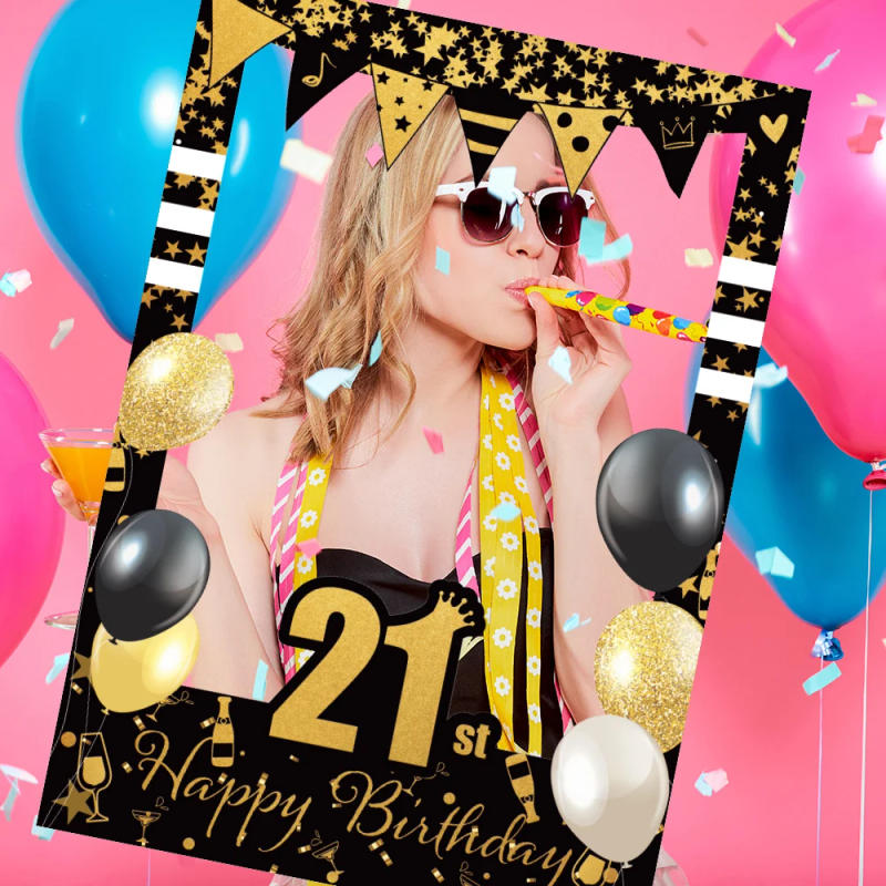 Description Picture 4 of itemBlack Gold Glitter Adult Birthday Photo Booth Frame 18th 21th 30th 40th 50th 60th Birthday Party anniversary Photobooth Props