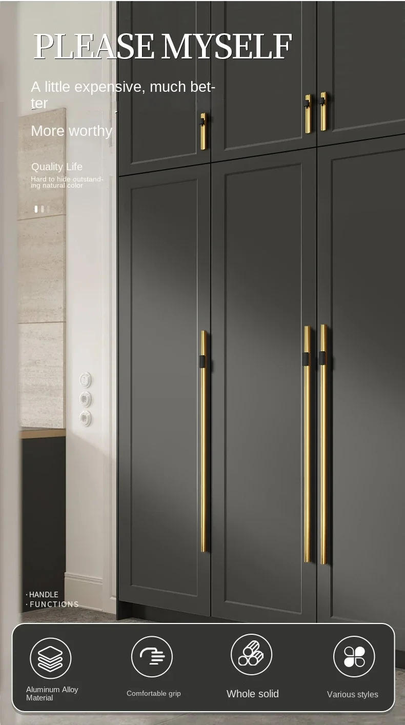 Description Picture 2 of itemExtra Long Handle 600/800/1000mm Modern Bedroom Door Cabinet Handles Gold Black Cupboard Door Drawer Pulls  Furniture Handle