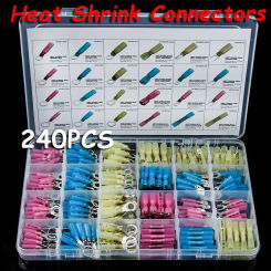 240pcs Heat Shrink Ring Crimp Connectors Waterproof Female Male Spade Connectors Terminals for Automotive Marine
