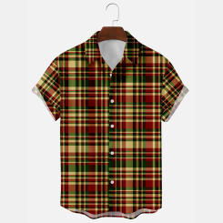 Men'S Short Sleeved Japanese Vintage Plaid Printed Shirt Summer Vacation Beach Check Shirt Button Down Half Sleeved Shirt