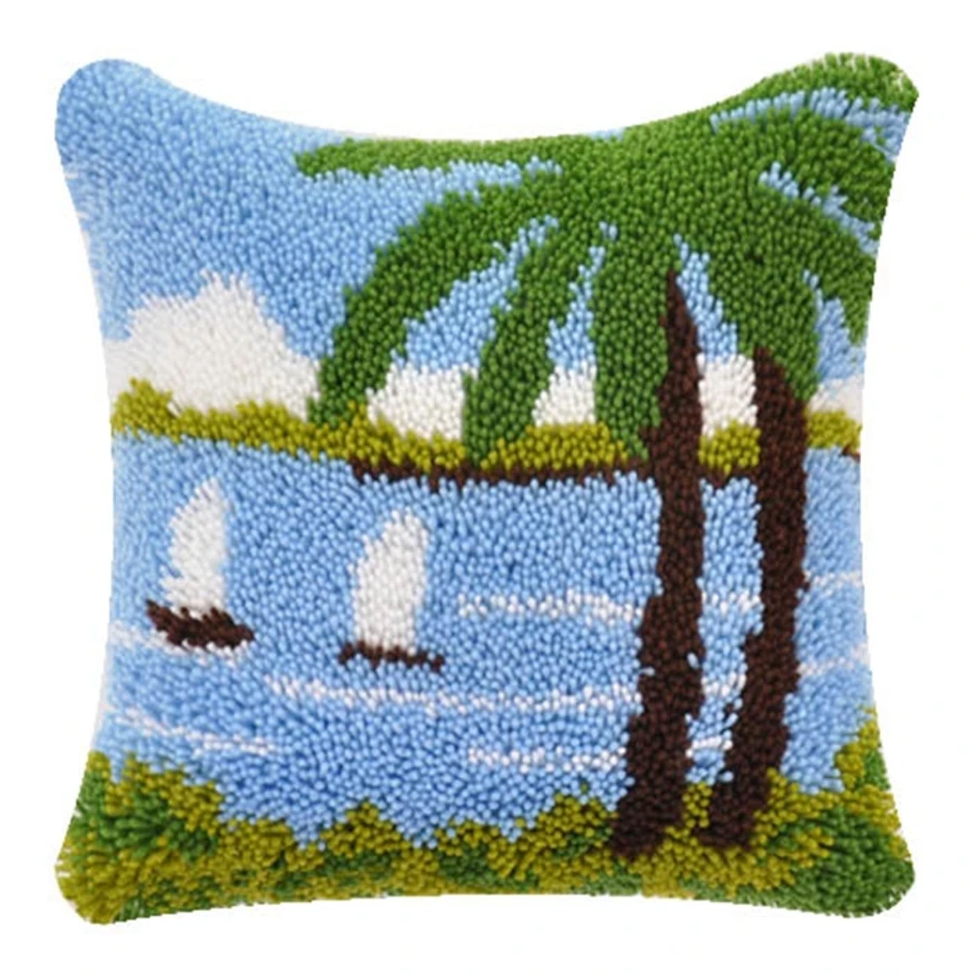 Description Picture 3 of itemLatch Hook Kit Embroidery Cushion Pillowcase Knot Pillow Package Set For Needlework Outdoor Nature Scenery Pattern Latch Hook