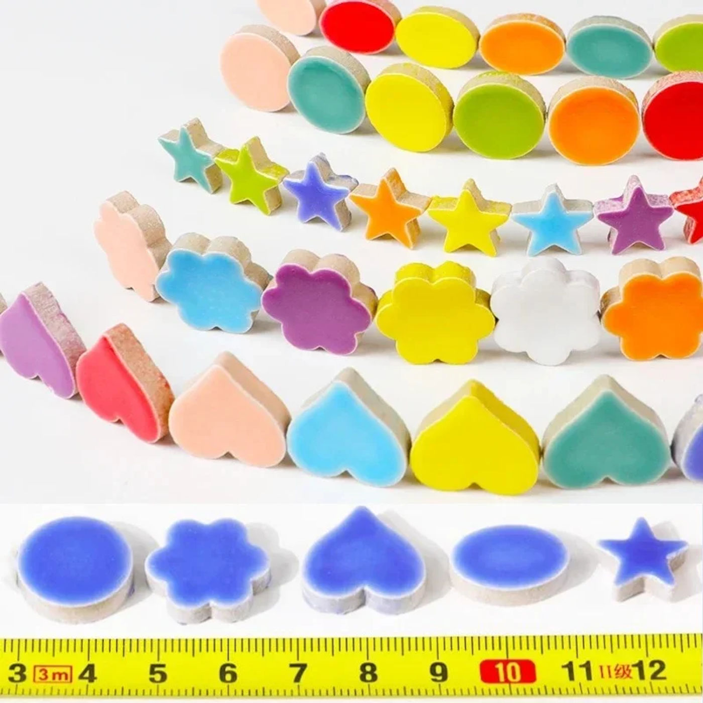 Description Picture 3 of item100g/3.5oz Multi Shape Ceramic Mosaic Tiles Colorful Polygon Porcelain Tile Star/Heart/Round/Oval/Flower DIY Making Stones