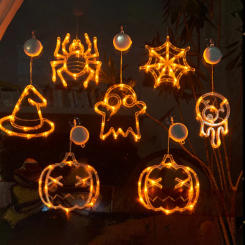 Halloween Decoration Window Lights Pumpkin Spider Ghost Witch Hat Hanging LED Sucker Lamp for Home Bar Halloween Party Decor