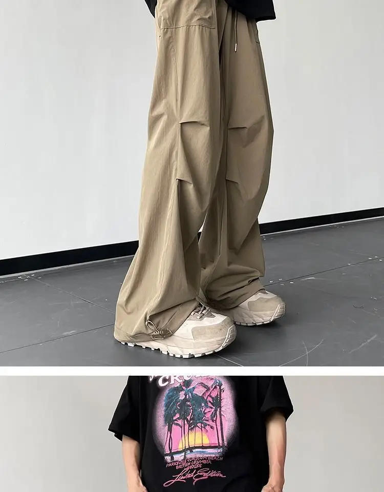 Description Picture 5 of itemQuick-drying Cargo Parachute Pants Men Summer Thin American Hiphop Streetwear Loose Straight Mopping Pants Overalls Men's