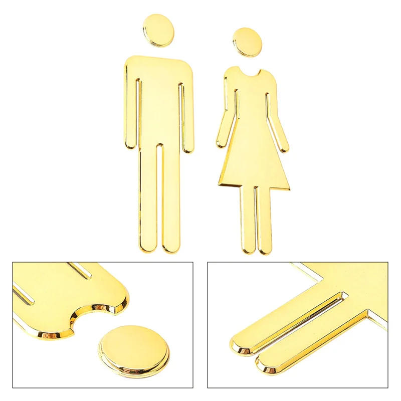 Description Picture 3 of item1Set Acrylic 3D Toilet Sign Plate Elegant Wash Room Door Wall Label Sticker WC Bathroom Signage Board Art Home Bathroom Decor