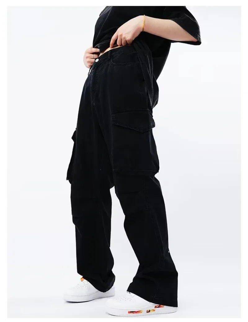 Description Picture 5 of itemAmerican Vintage Mens Cargo Pants High Street Casual Loose Wide Leg Pants Streetwear Hip Hop Big Pocket Overalls Autumn Winter