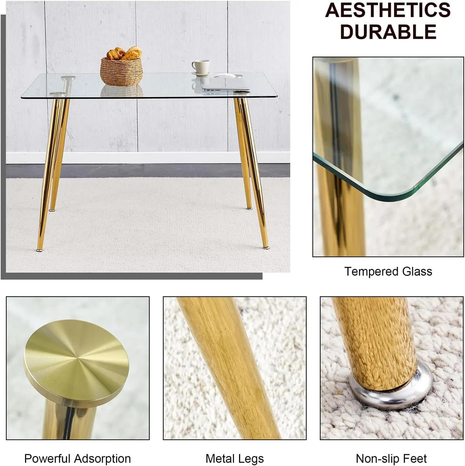 Description Picture 5 of itemGlass Dining Table Set for 4,5 Piece Dining Table and Chairs Set，Modern Kitchen Dining Room Table with 4 Black PU Leather