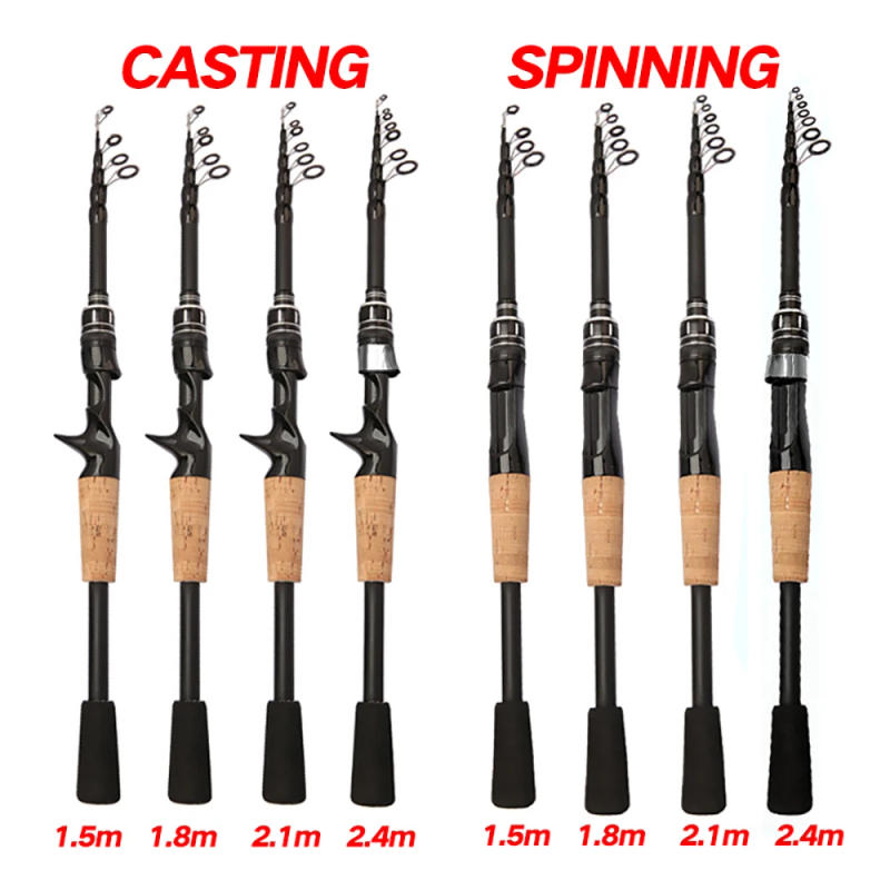 Description Picture 3 of itemTelescopic Lure Rod 1.5M 1.8M 2.1M 2.4M Carbon Spinning Rod Baitcasting Fishing Pole 8g-25g Wooden Handle Casting Fishing Tackle