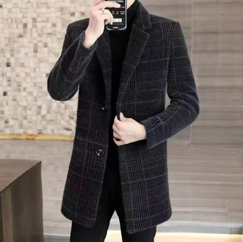 Description Picture 4 of itemHigh Quality Men Fashion Handsome Trend Casual Wool Coat Medium Long Trench Coat Suit Collar Plus Cotton Wool Coat Size M-4XL