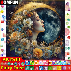 HOMFUN Fairy Dust AB 5D Diy Diamond Painting Cross Stitch "Portrait Beauty Moon Flower" Home Decor Full Diamond Embroidery