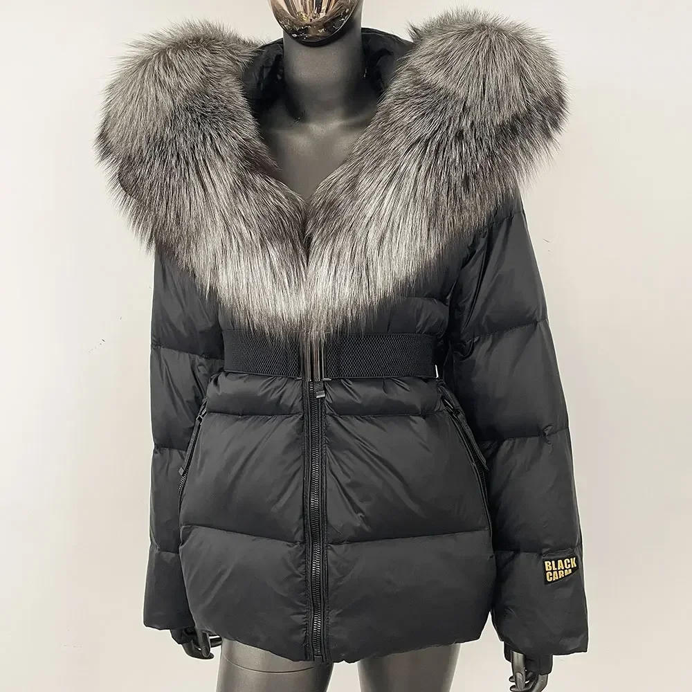 Description Picture 4 of itemMENINA 2024 Winter Women Coat Real Natural Fox Fur Collar Thick Warm Mid-length Jacket Hooded Detachable Outerwear Streetwear