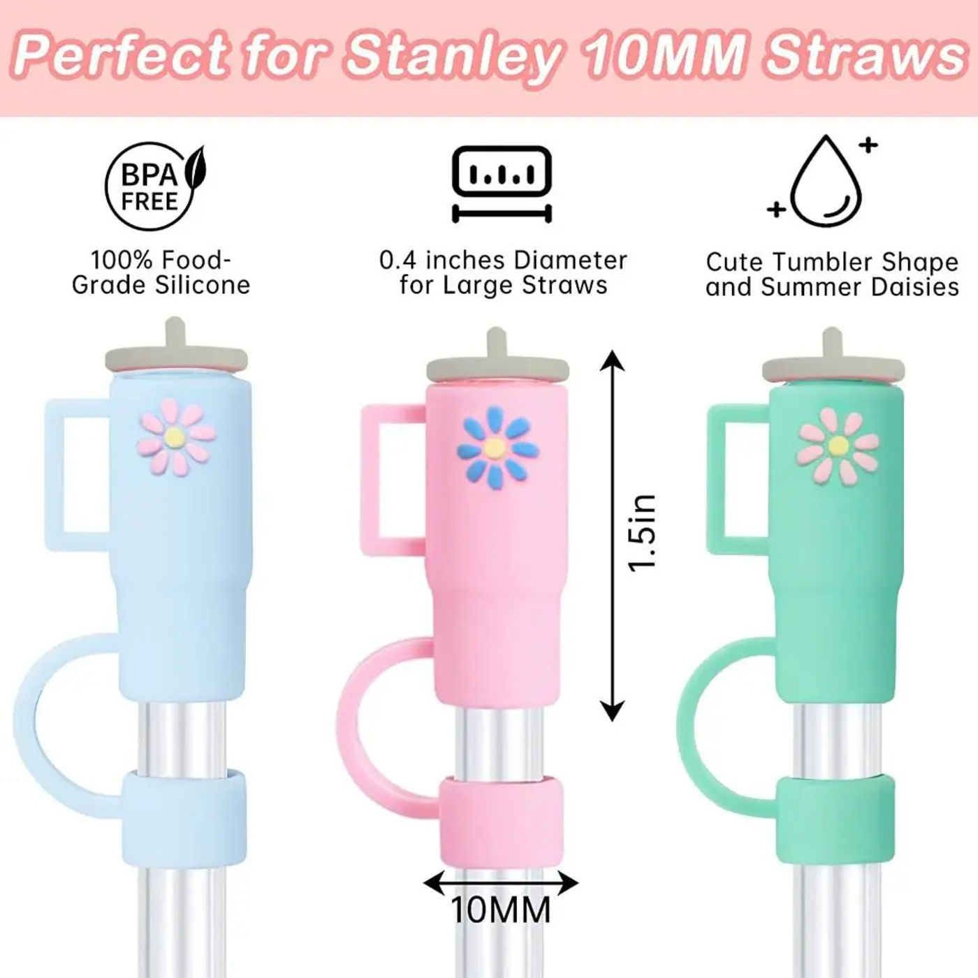 Description Picture 3 of itemSilicone Straw Cover Caps Compatible 10mm for Stanley Cup Reusable Straw Tip Covers Drinking Straws Plug Home Kitchen Party