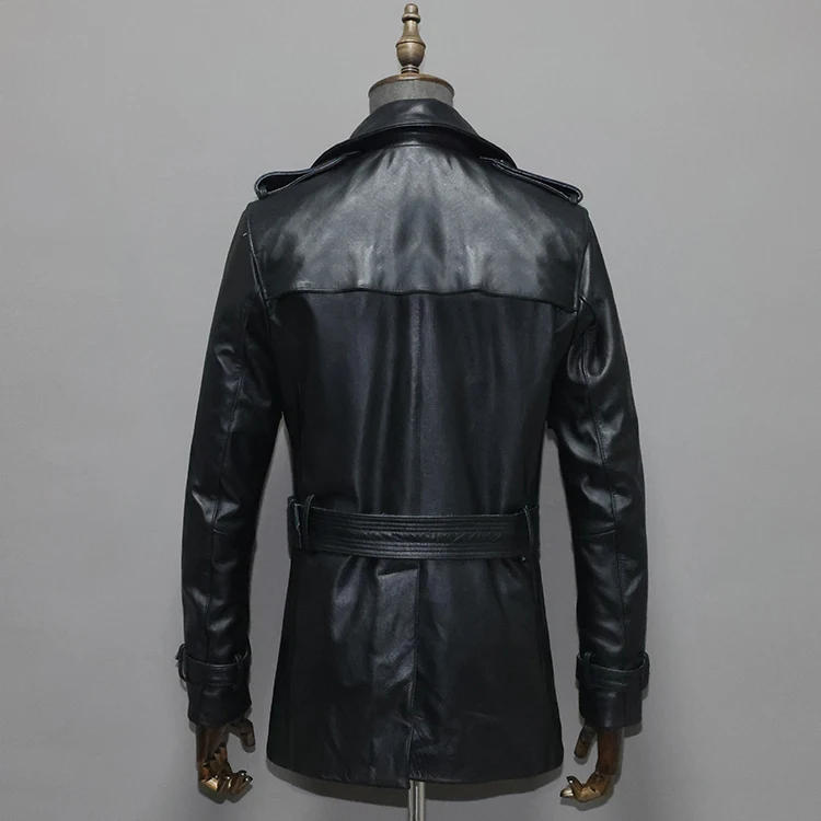 Description Picture 5 of itemSpring Autumn Fall Men's Trench Genuine Leather Cowhide Jacket & Coat for Male Double Breasted Middle Length Black Oversize XXXL