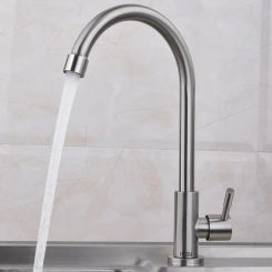 1 stainless steel kitchen tap, kitchen sink mixer for hot and cold water, 360° swivelling splash-proof tap, stainless steel