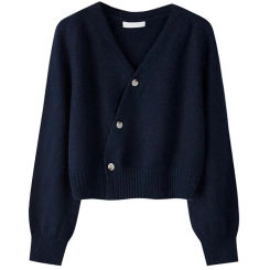 Korean version of women's autumn and winter knitted cardigan diagonal V-neck women's long-sleeved single-breasted sweater