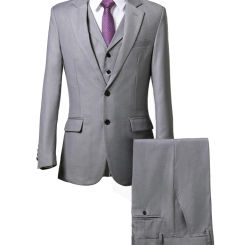 Light Gray Men's 3 Pieces Suits Two Buttons Notch Lapel Blazer Vest Pants Formal Slim Fit Wedding Business Tuxedos