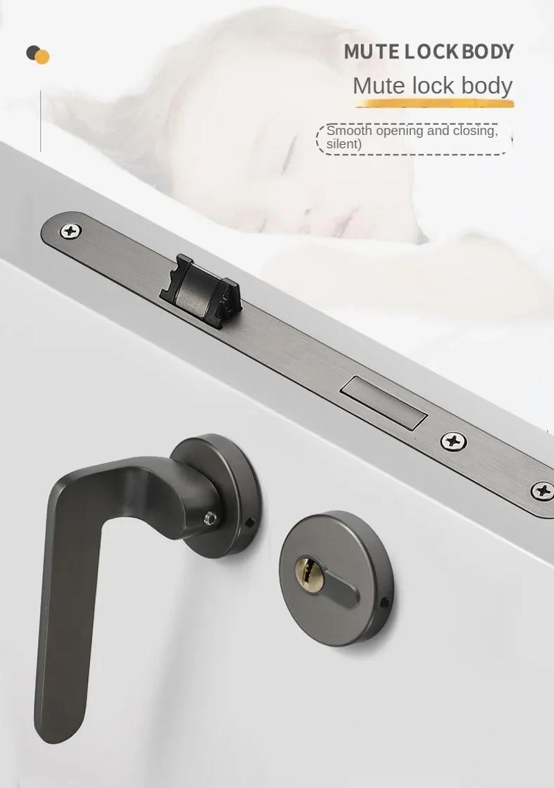 Description Picture 5 of itemComplete Set of Wooden Door Handles Bedroom Bathroom Minimalist Magnetic Silent Lock Universal Room Door Lock