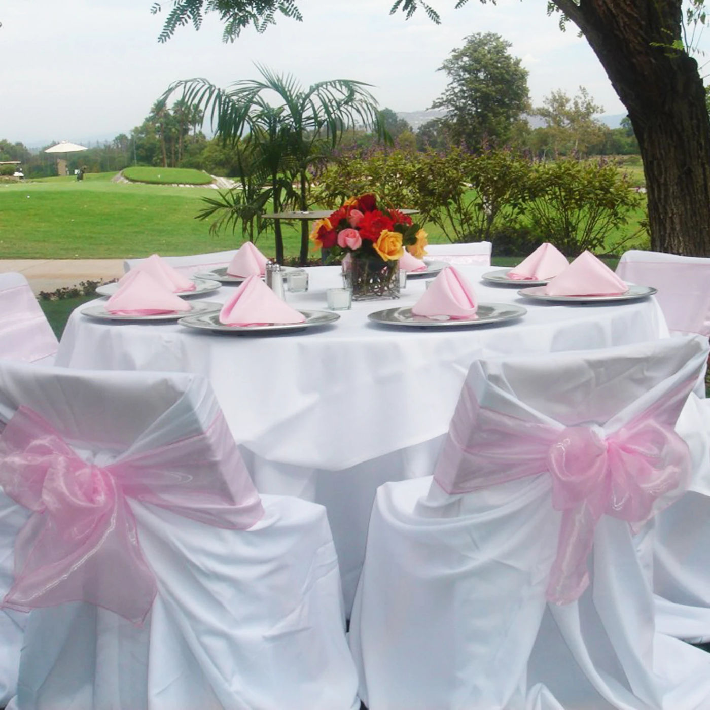 Description Picture 4 of item10Pcs Organza Chair Sashes Knot Bands Chair Bows For for Wedding Party Banquet Event Country Wedding Chair Decoration