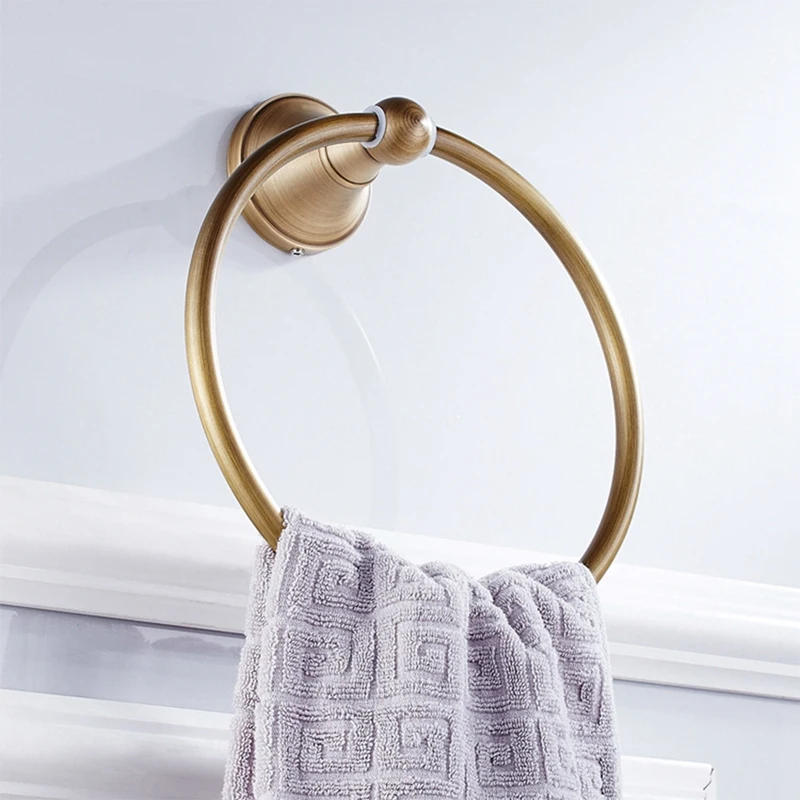 Description Picture 5 of item2Pcs Antique Gold Brass Towel Holder Bathroom Wall Mounted Round Towel Rings Towel Rack Paper Towel Holder Bathroom Set