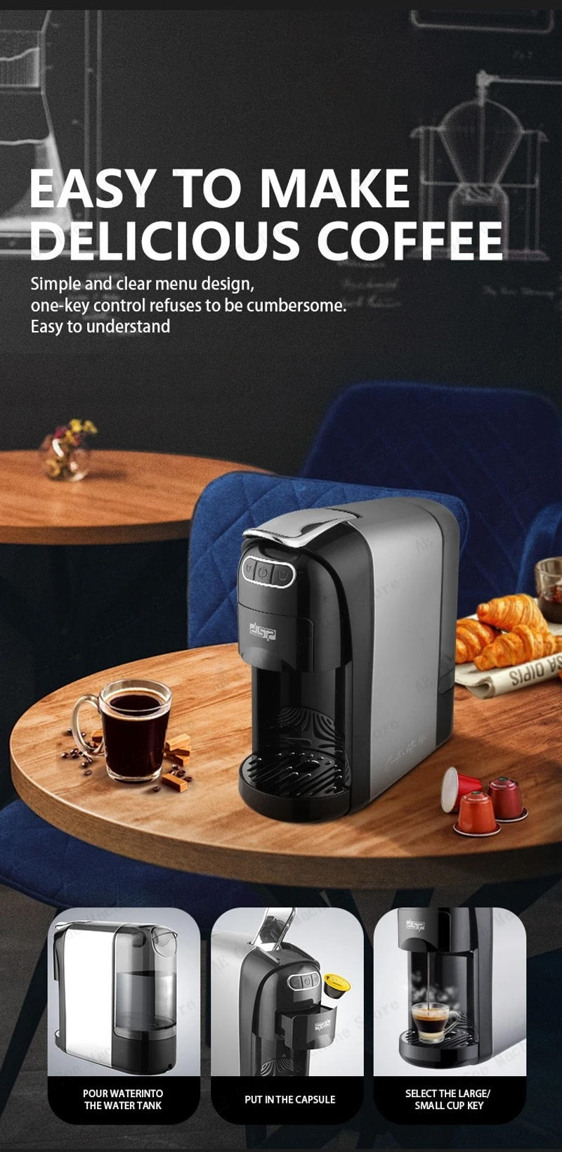Description Picture 5 of item3-in-1 capsule coffee machine Fully automatic small home coffee machine Portable capsule coffee machine Cafetera 20 Bar